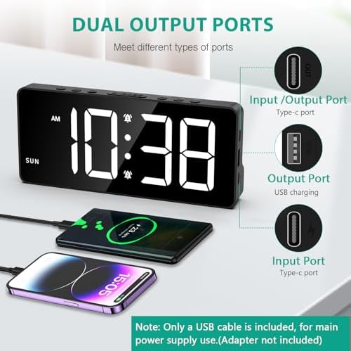 ORIA Digital Alarm Clock with Large Display and Adjustable Brightness