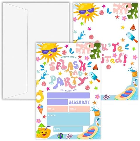 OXRUN Splash Birthday Invitations Set of 20 with Envelopes