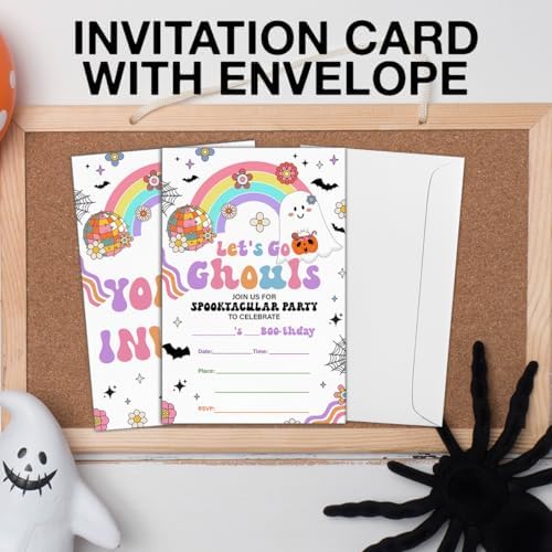 Halloween Birthday Invitations Groovy Rainbow Ghost Lets Go Ghouls 20 Pack