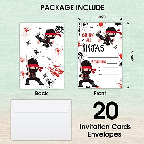 Ninja Warrior Birthday Invites With Envelopes Set of 20
