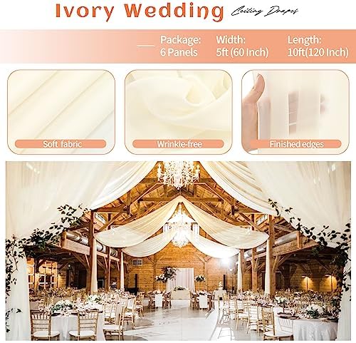 6 Panels Beige Ceiling Drapes for Wedding Decorations