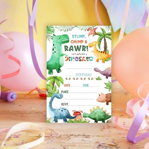 Dinosaur Birthday Invitations 25 Double Sided Cards with Envelopes