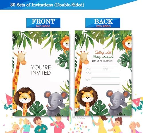 Cute Jungle Animals Birthday Invitations for Boys 4x6 30 Sets