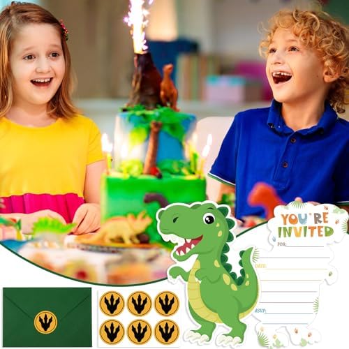 30 Dinosaur Birthday Invitations with Envelopes and Stickers