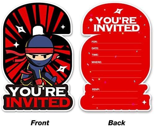 20 Ninja 6th Birthday Invitations with Envelopes