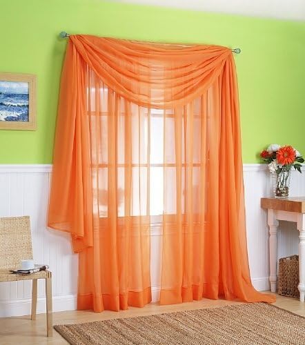 3 Piece Sheer Panel and Scarf Curtain Combo Set Orange