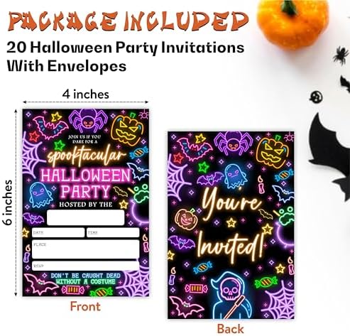 EXW Halloween Party Invitations With Envelopes - Glow Neon Spooktacular