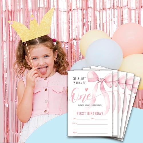 Pink Bow Birthday Invitation Cards with Envelopes