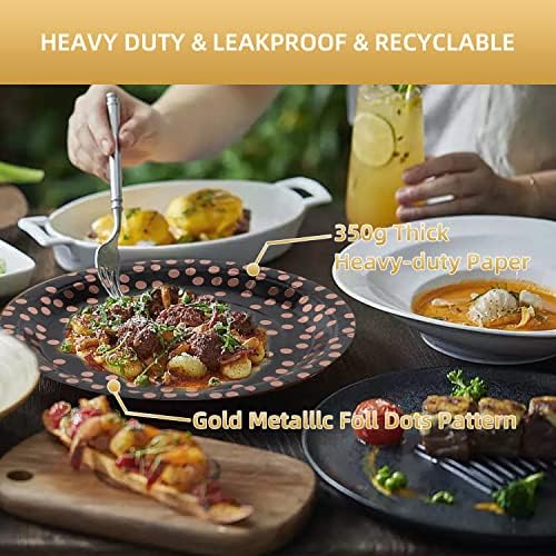 Black and Rose Gold Paper Plates 100 Pack 7 Inch