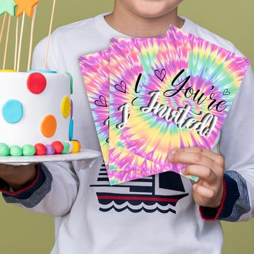 Rainbow Tie Dye Birthday Party Invitations Set