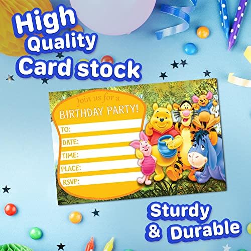 Set of 20 Honey Bear Birthday Invitations with Envelopes