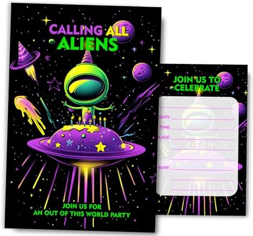 Space Theme Birthday Invitations for Boys 4x6 Inches 30 Sets with Envelopes