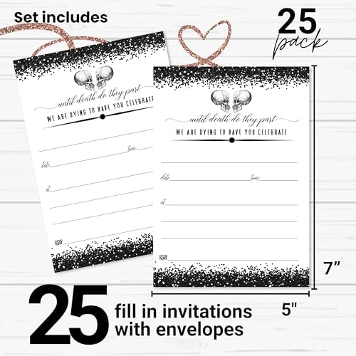 Glam Skull Halloween Invitations with Envelopes - 25 Pack