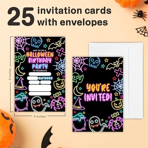 Nuckxy Halloween Birthday Neon Invitation Cards Set