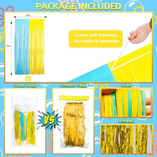 Sponge Birthday Party Decorations 2 Pack Foil Fringe Curtains