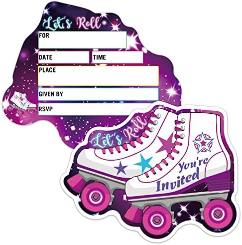 ERHACHAIJIA 15 Pcs Starry Sky Roller Skates Party Invites Cards With Envelopes