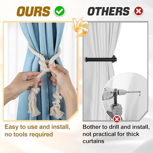 8 Pcs Hand Woven Curtain Tiebacks No Drilling