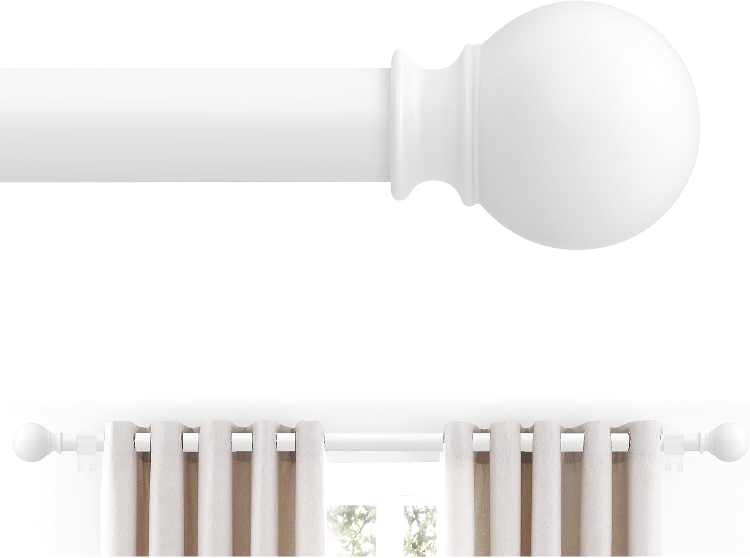JRZOO White Curtain Rods 18-45 with Ball Finials