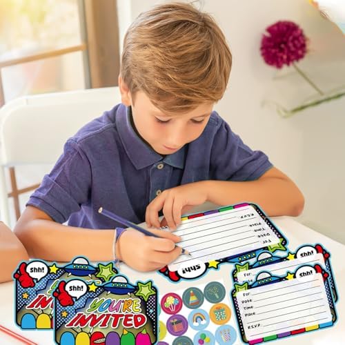 20pcs Space Game Birthday Invitations with Sticker Labels