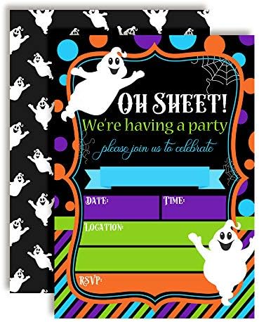 Oh Sheet Funny Ghost Halloween Party Invites 5x7 Fill In Cards