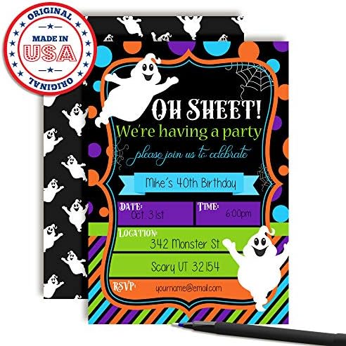 Oh Sheet Funny Ghost Halloween Party Invites 5x7 Fill In Cards