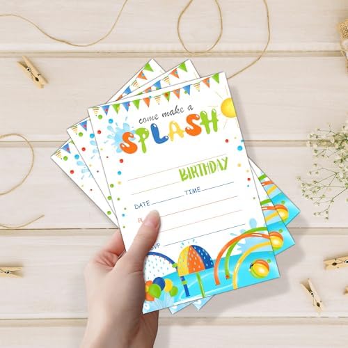 Splash Pad Birthday Invitation 20 Set with Envelopes