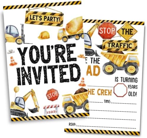 Construction Birthday Party Invitations with Dump Truck Design