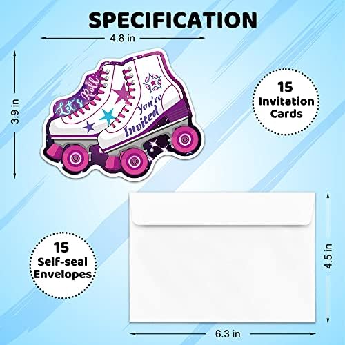 ERHACHAIJIA 15 Pcs Starry Sky Roller Skates Party Invites Cards With Envelopes