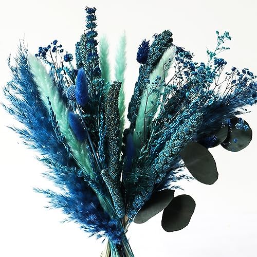 Acfruits Blue Dried Pampas Grass Bouquet 17 Inch Decor