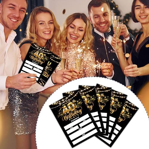 40th Birthday Invites for Men Women - Black Gold Decorations