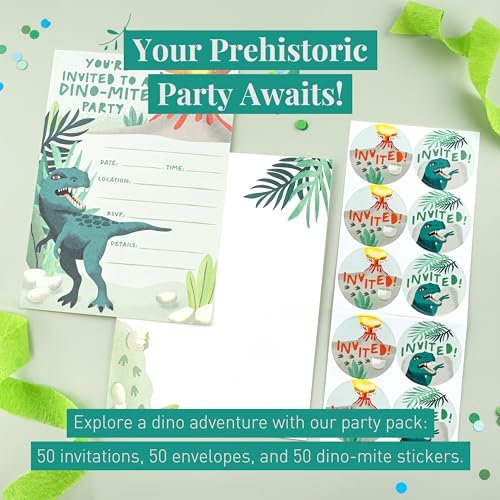 Rileys Co 50-Pack Dinosaur Party Invitations for Kids