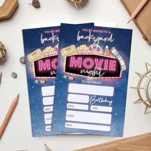 Movie Night Birthday Invitations 20 PCS with Envelopes