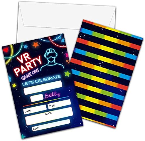 Gaming Birthday Invites with Neon Glow - 20 Pack