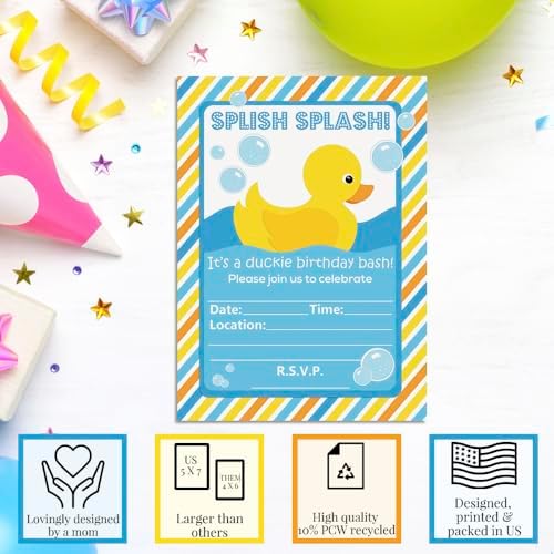 Little Rubber Duckie Birthday Invitations 20 Pack