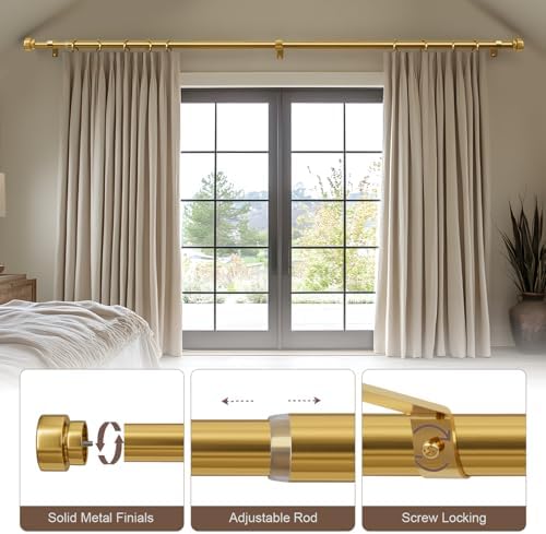 Modern Gold Curtain Rod with Solid Metal Finials 1 Diameter