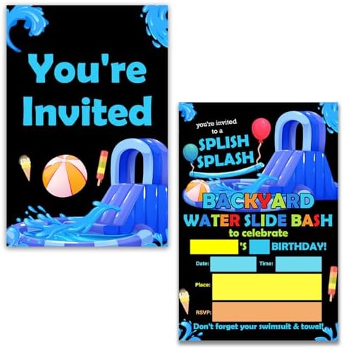 Waterslide Birthday Party Invitations Set of 20 with Envelopes