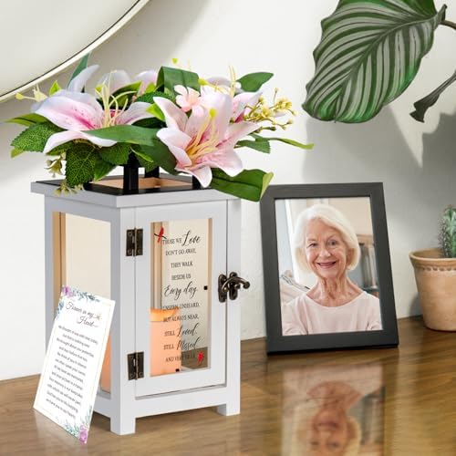 Sympathy Candle Lantern with Lily Flowers for Loss of Loved One