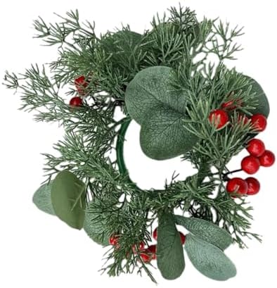VOSAREA Christmas Candle Wreath with Pine Cones and Poinsettia