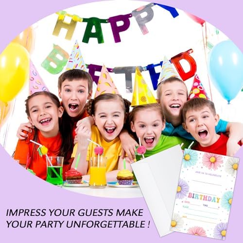 20 Daisy Flower Birthday Invitations with Envelopes