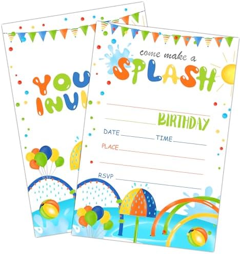 Splash Pad Birthday Invitation 20 Set with Envelopes