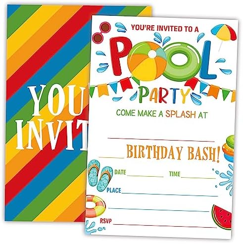 AWSICE Summer Swim Pool Birthday Invites Double-Sided