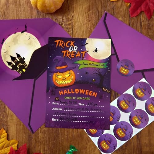 24 Set Halloween Birthday Invitations with Envelopes Stickers