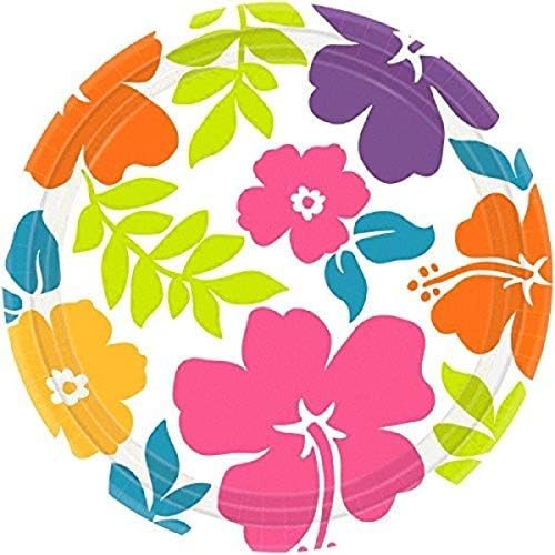Amscan Hibiscus White Plastic Party Plates 7 Inch Pack of 50