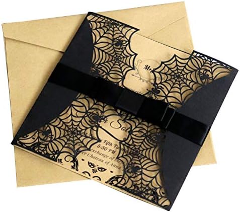LUOEM 10pcs Halloween Invitations with Spiderweb Design and Bowknots