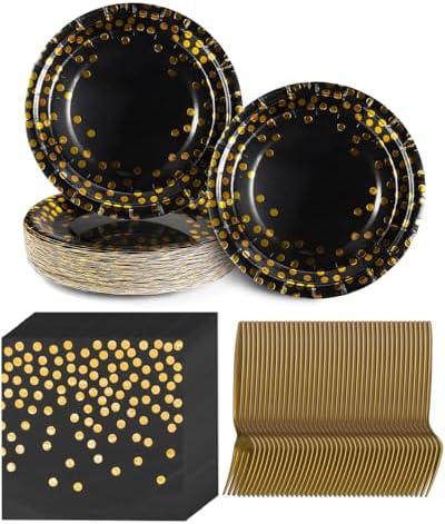 Lzerking Party Plates Napkins Forks Set for 50 Guests