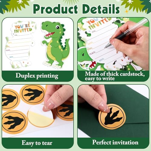 30 Dinosaur Birthday Invitations with Envelopes and Stickers