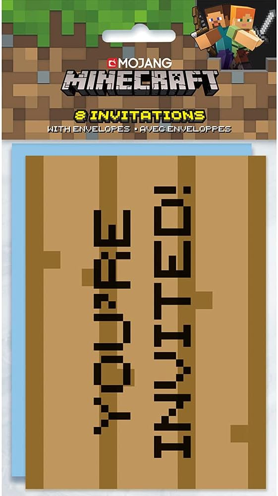Multicolor Minecraft Invitations 8 Pack - Vibrant Party Cards