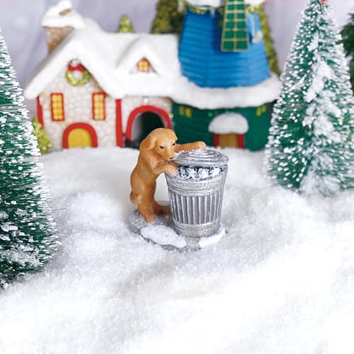 Christmas Village Set with Resin Dog and Dustbin Figurines