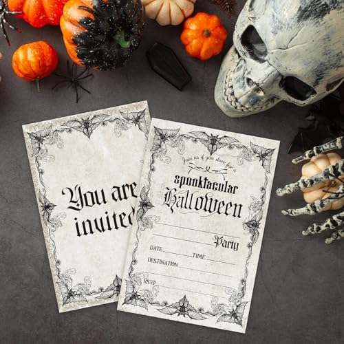 Halloween Party Invitations Set - Vintage Gothic Style