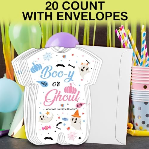Halloween Gender Reveal Invitations Boo or Ghoul Shaped Set of 20